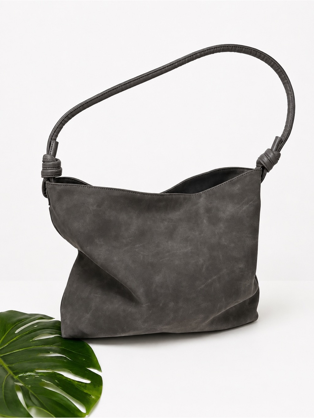 3 Sweet Reasons Gray Slouchy Hobo Shoulder Bag Faux Leather Large Zip Top